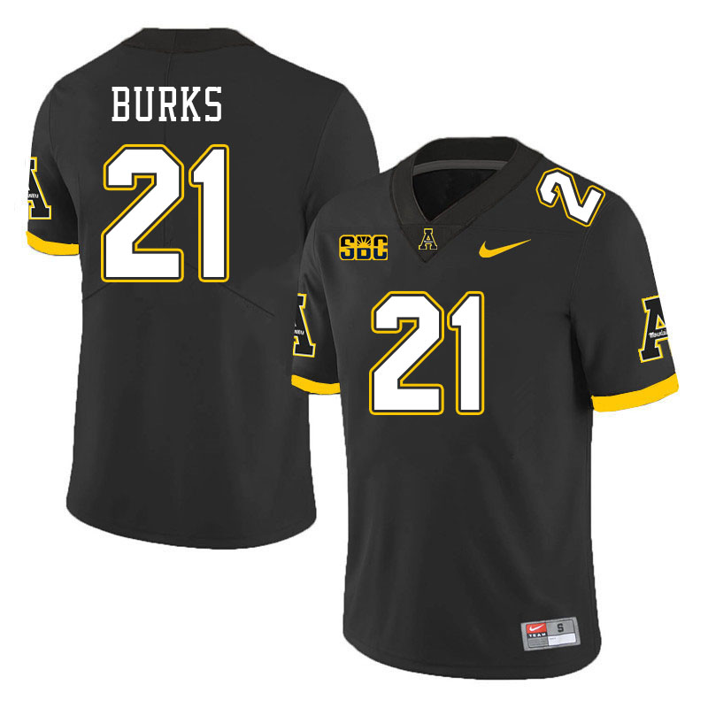 Men #21 DJ Burks Appalachian State Mountaineers College Football Jerseys Stitched Sale-Black